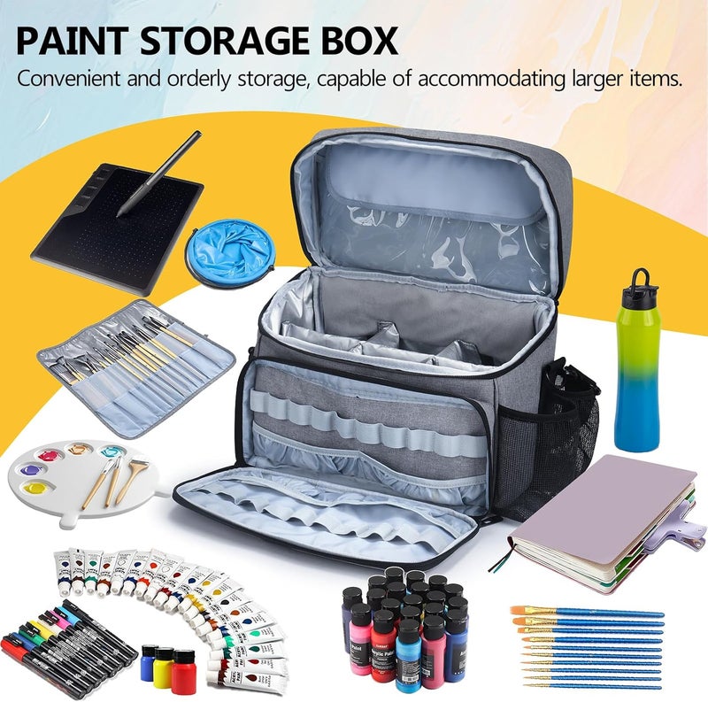 POCDUORG Store Acrylic Paint and Brush Set Organizer Bag - Carrying Case Compatible with Apple Barrel, Shuttle Art, Caliart Art Supplies - Includes Detachable Paint Brush Holder - for Travel/Outdoor Sketching (Gray) - Image 5